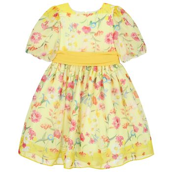 Girls Yellow Floral Chiffon Dress