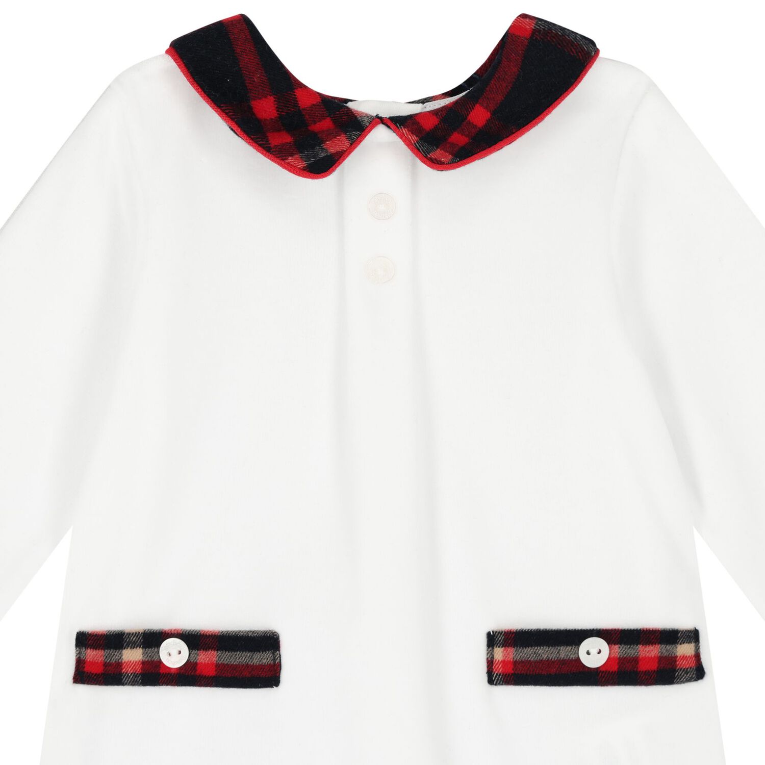 Baby Boys White Tartan Babygrow, 1, hi-res