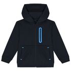 Boys Navy Blue Hoodie Zip Up Top, 1, hi-res