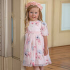 Younger Girls Pink Floral Chiffon Dress, 1, hi-res