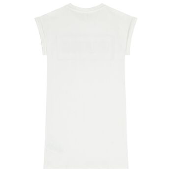 Girls White Rhinestones Logo Dress