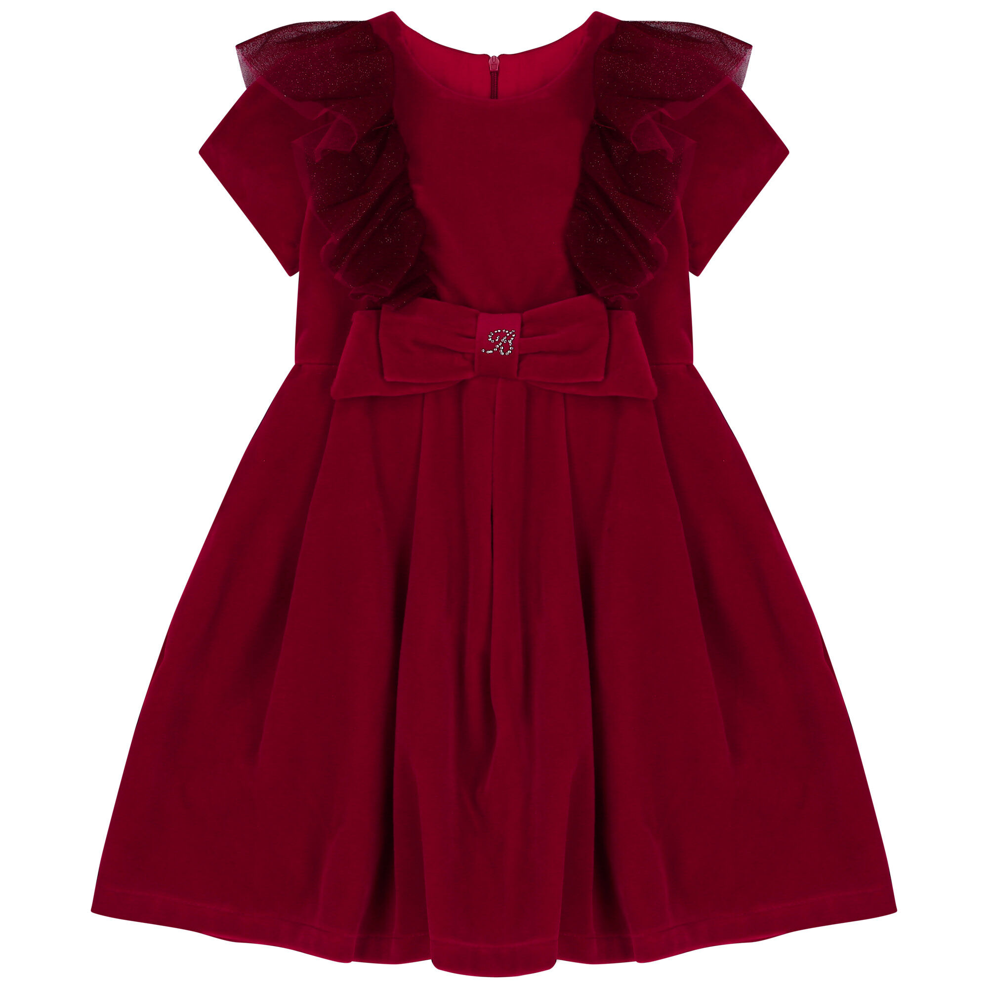 Balloon Chic Girls Red Velvet Bow Dress Junior Couture UK