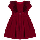 Girls Red Velvet Bow Dress, 1, hi-res