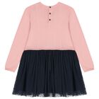 Girls Pink & Navy Blue Knitted Dress, 1, hi-res