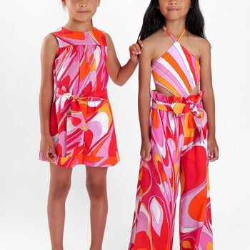 Girls Pink Onde Logo Playsuit