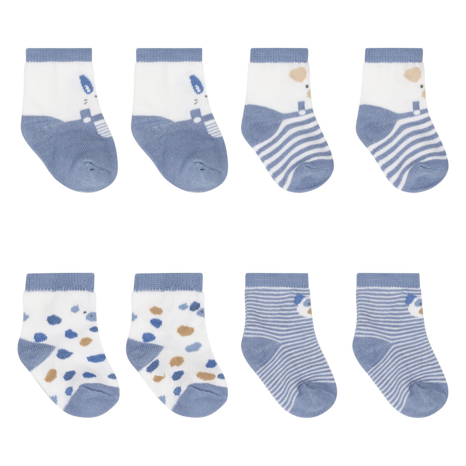 Baby Boys Blue & White Socks (4 Pack), 1, hi-res