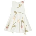 Girls White Rose Satin Dress, 1, hi-res