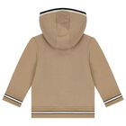 Younger Boys Beige Logo Hooded Zip Up Top, 2, hi-res
