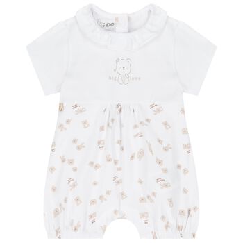 Baby Girls White & Beige Ruffled Romper
