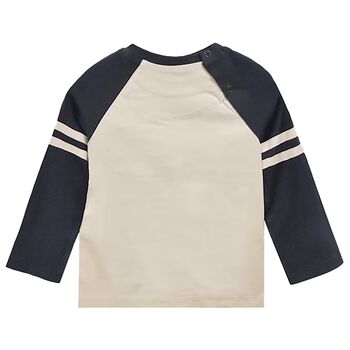 Younger Boys Ivory & Navy Blue Teddy Bear Long Sleeve Top