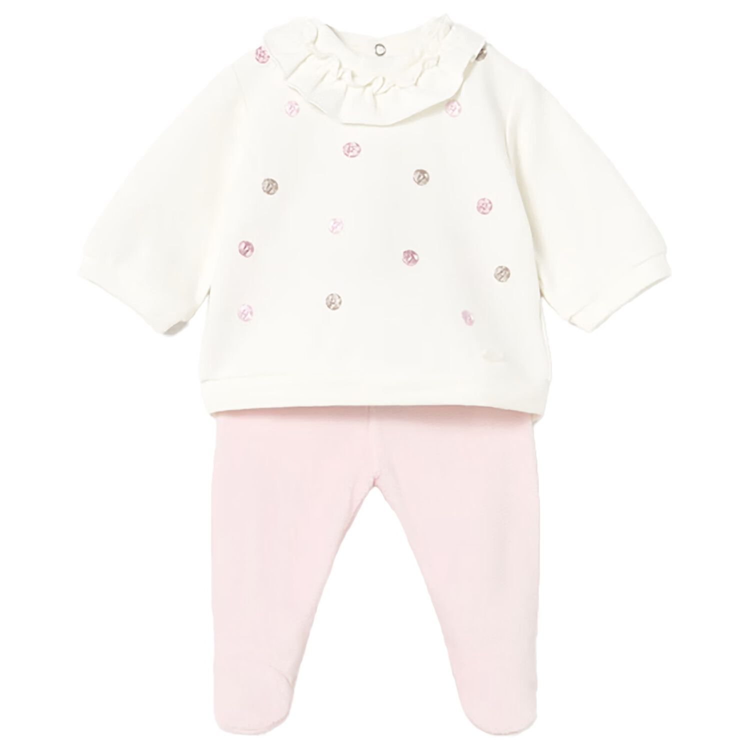 Baby Girls Ivory & Pink 2 Piece Babygrow, 1, hi-res