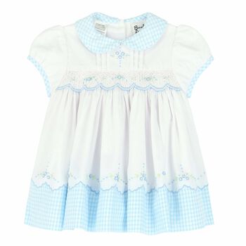 Baby Girls White & Blue Embroidered Dress