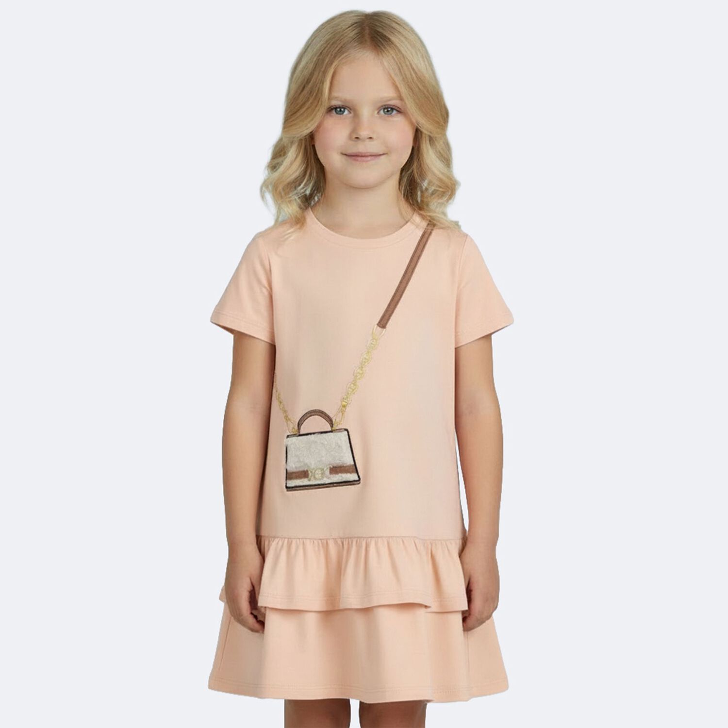 Girls Pink Faux Fur Bag Logo Dress, 2, hi-res