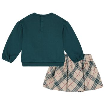 Younger Girls Green & Beige Skirt Set