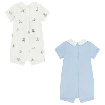 Baby Boys White & Blue Rompers ( 2-Pack )