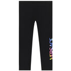 Girls Black Logo Leggings, 1, hi-res