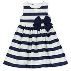 Girls Ivory & Navy Blue Striped Dress, 1, hi-res