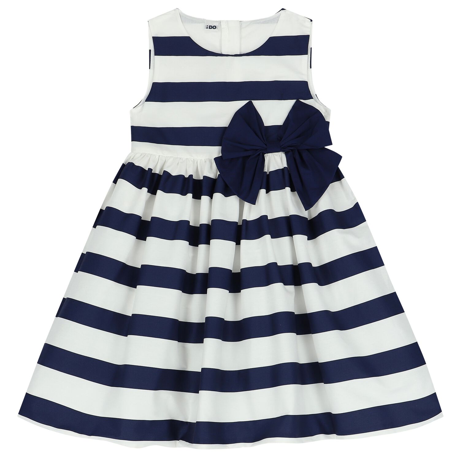 Girls Ivory & Navy Blue Striped Dress, 1, hi-res