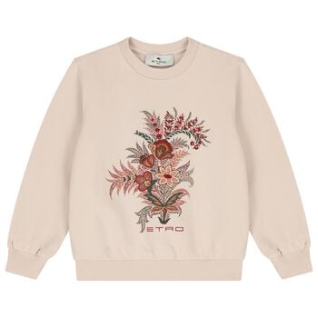 Girls Beige Floral Logo Sweatshirt