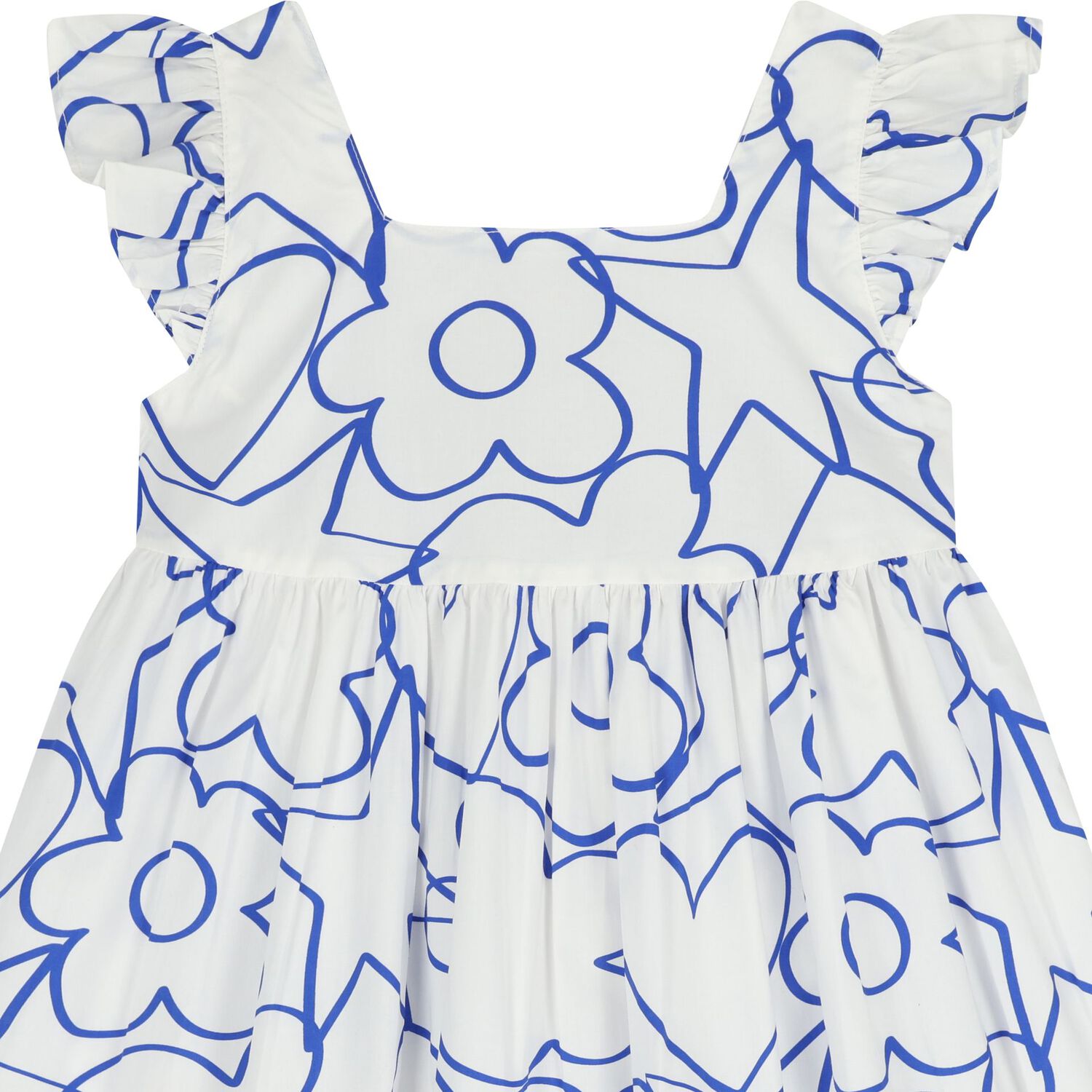 Girls White & Blue Flower Dress, 1, hi-res