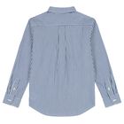 Boys White & Blue Striped Logo Shirt, 1, hi-res