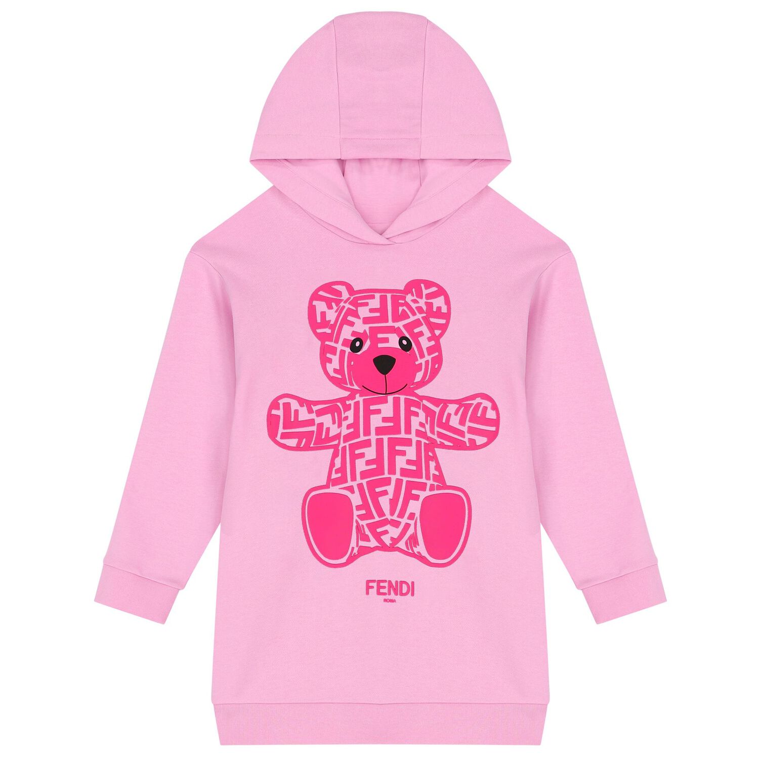 Girls Pink Teddy Logo Hooded Dress, 1, hi-res image number null