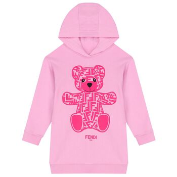 Girls Pink Teddy Logo Hooded Dress