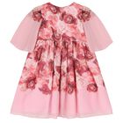 Girls Pink Floral Chiffon Dress, 1, hi-res