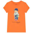 Girls Orange Polo Bear T-Shirt, 1, hi-res