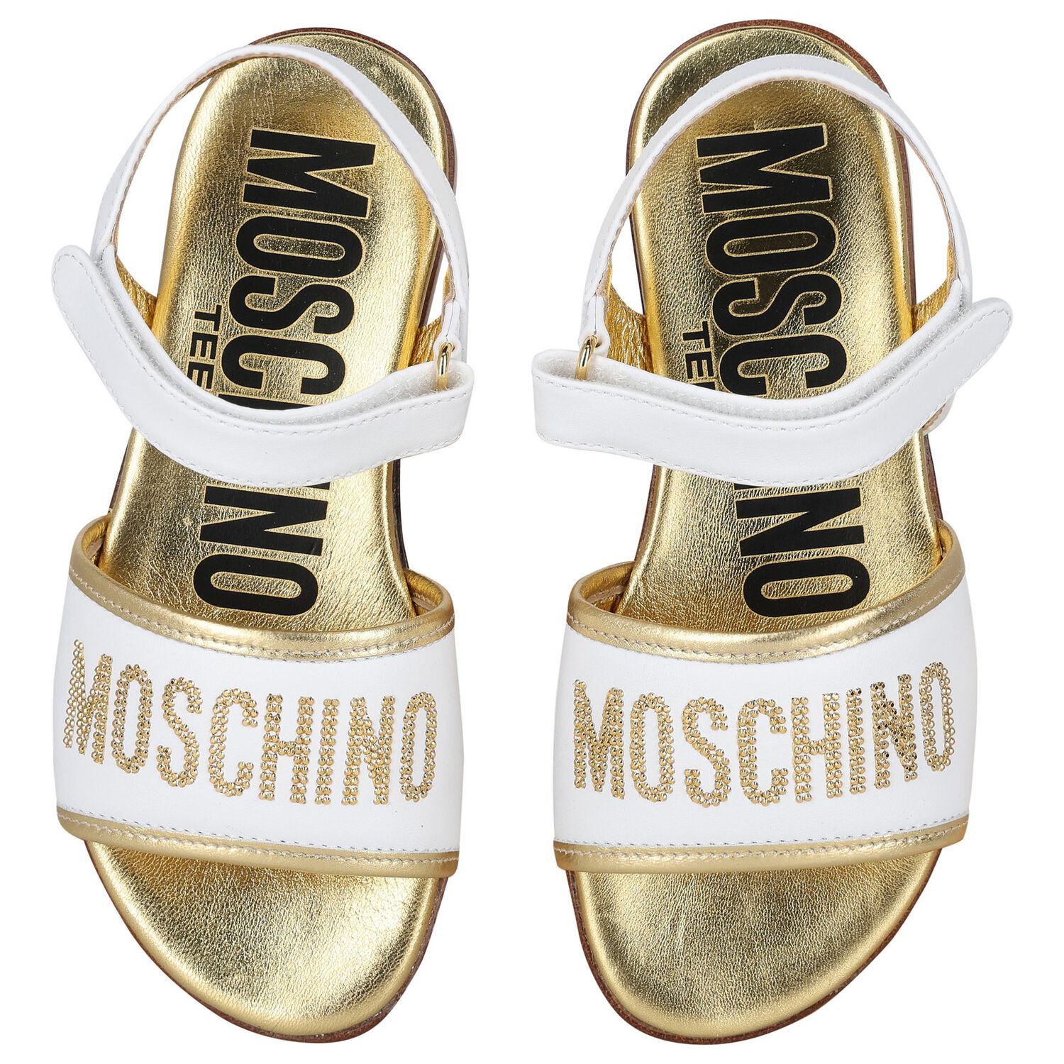Girls White & Gold Leather Logo Sandals, 1, hi-res image number null