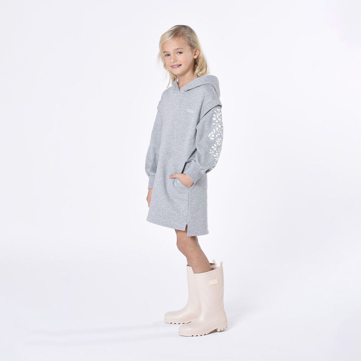 Girls Grey Logo Hooded Dress, 1, hi-res image number null