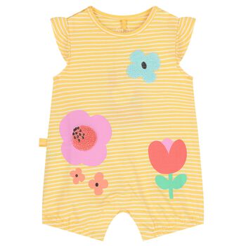 Baby Girls Yellow & White Striped Flower Romper
