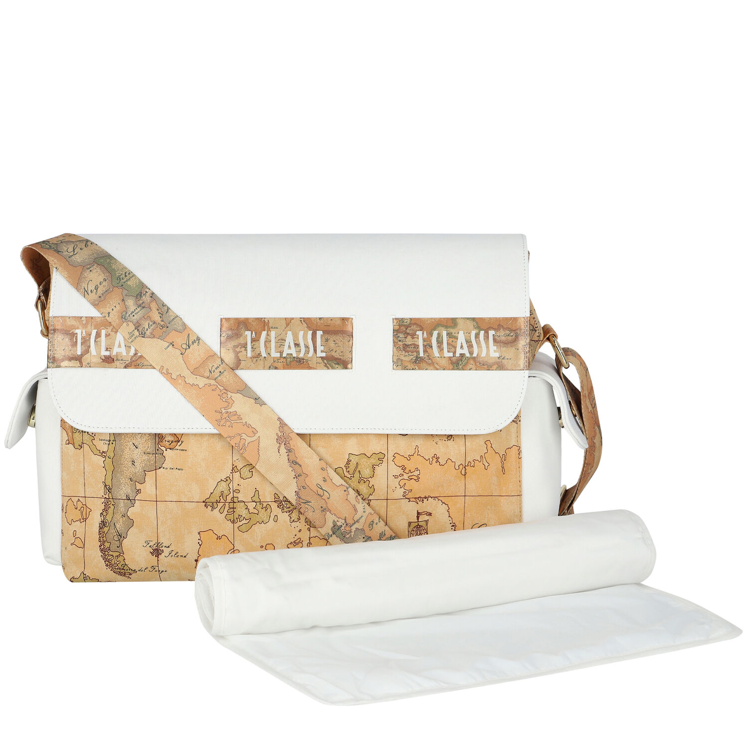 White & Beige Geo Map Baby Changing Bag, 1, hi-res