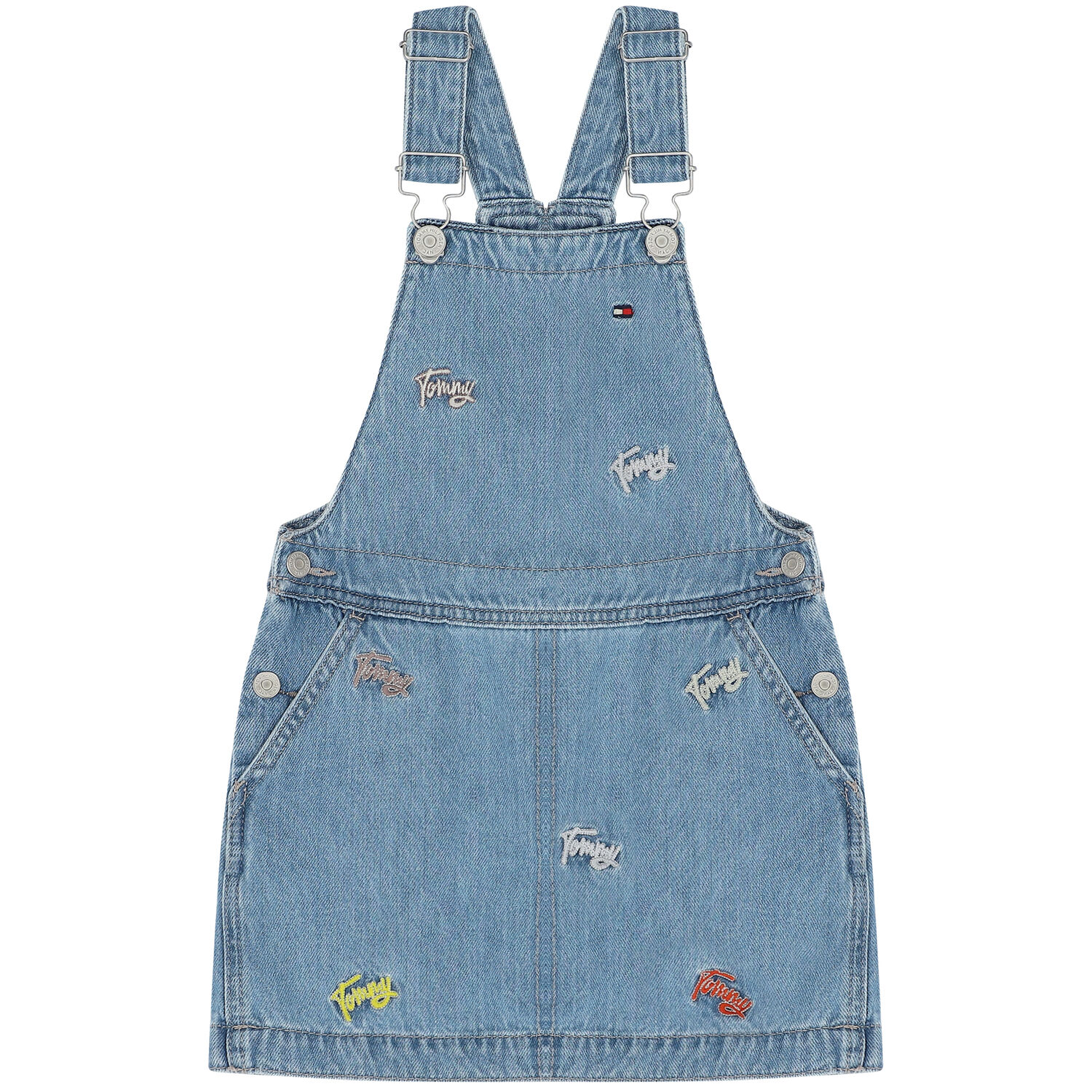 Girls Blue Denim Logo Dungaree, 1, hi-res image number null