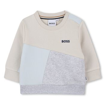 Younger Boys Beige, Grey & Blue Logo Sweatshirt
