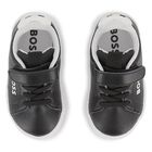 Boys Black & White Logo Trainers, 1, hi-res