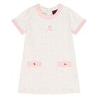 Younger Girls Ivory & Pink Logo Dress, 1, hi-res