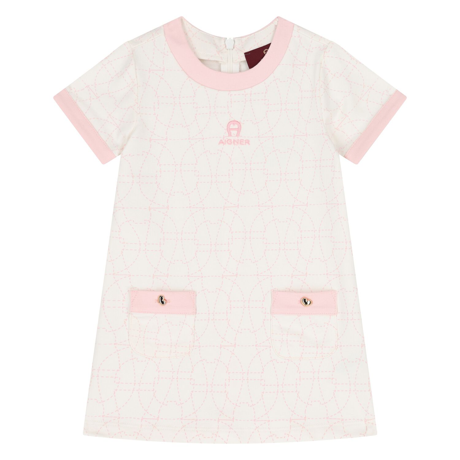 Younger Girls Ivory & Pink Logo Dress, 1, hi-res
