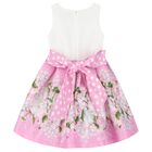 Girls White & Pink Floral Satin Dress, 1, hi-res
