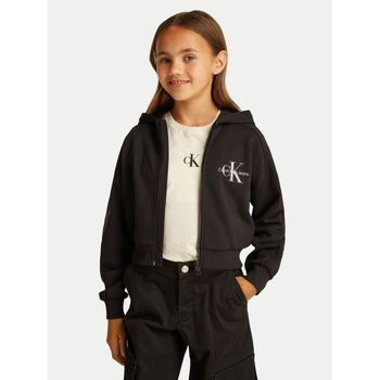 Girls Black Logo Hooded Zip Up Top
