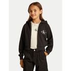 Girls Black Logo Hooded Zip Up Top, 1, hi-res