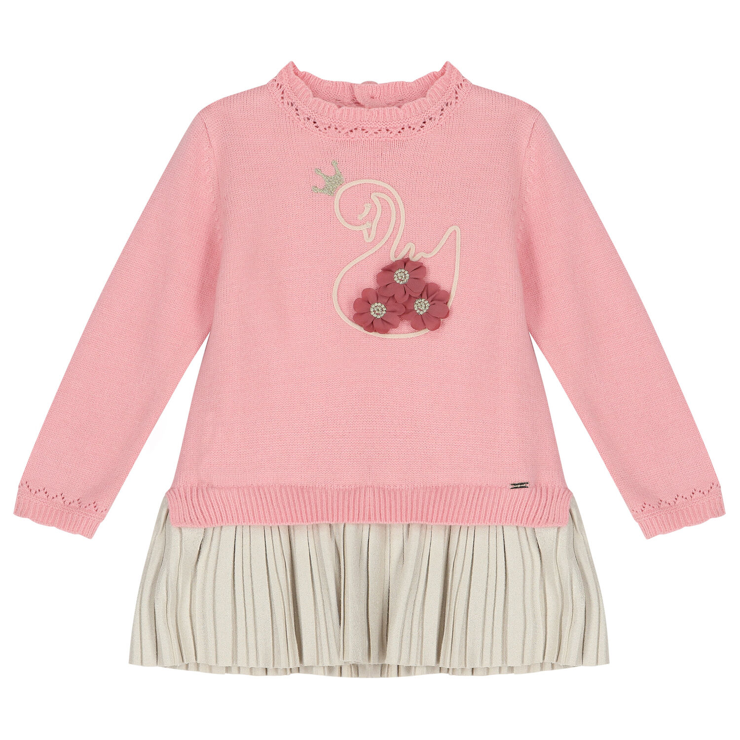 Younger Girls Pink & Beige Dress, 1, hi-res