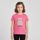 Girls Pink Teddy Bear Logo T-Shirt, 3, hi-res
