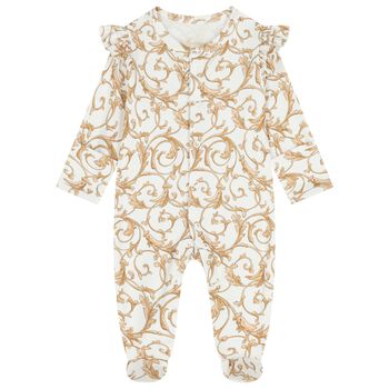 Baby Girls White & Gold Babygrow