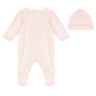 Baby Girls Pink Cotton Babygrow & Hat Set, 1, hi-res