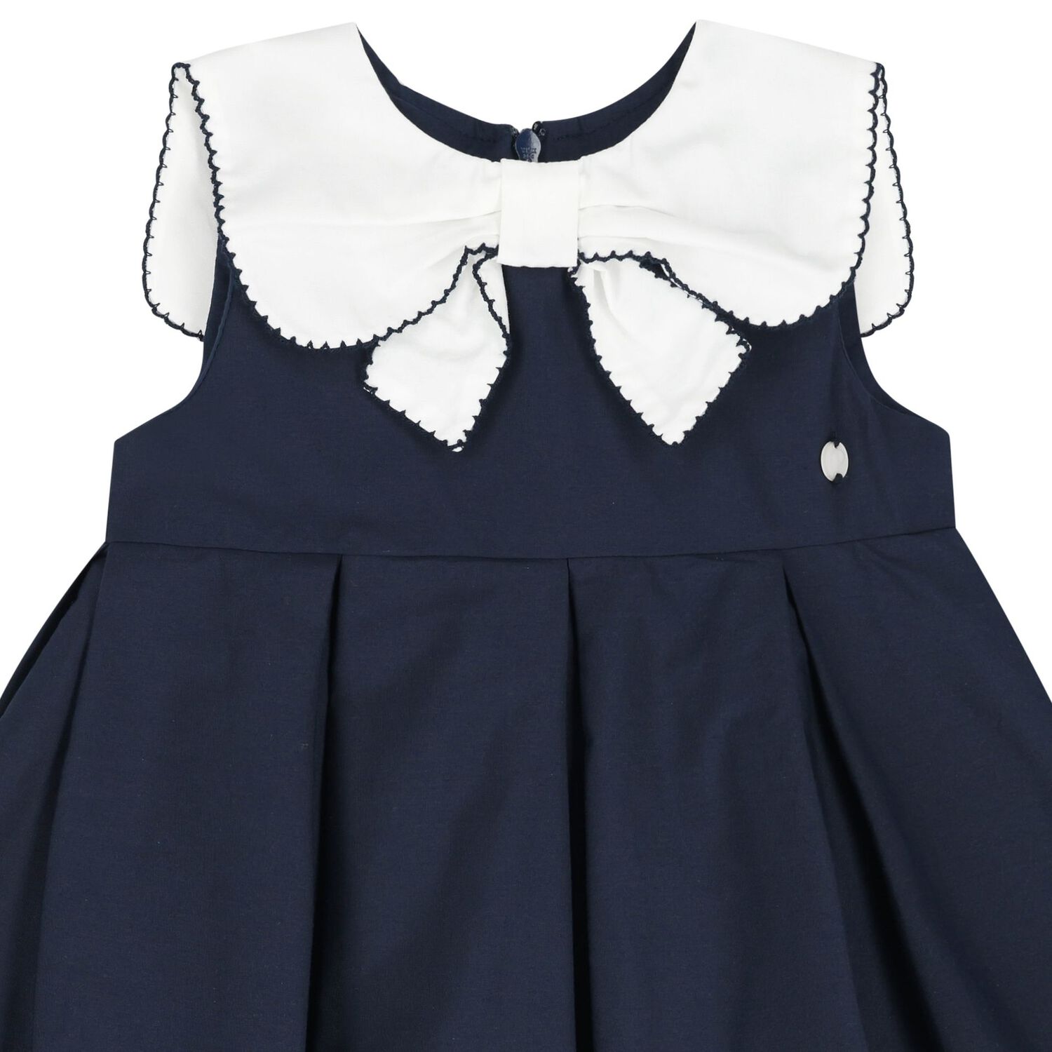 Girls Navy Blue & White Bow Dress, 2, hi-res image number null