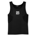Girls Black Logo Mesh Vest Top, 1, hi-res