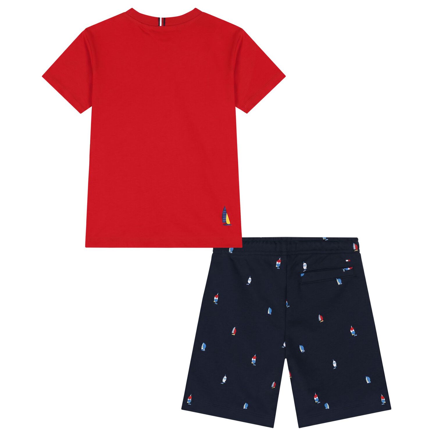 Boys Red & Navy Blue Logo Shorts Set, 1, hi-res