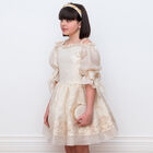 Girls Ivory & Gold Brocade Dress, 1, hi-res