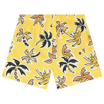 Boys Yellow Palm Tree Swim Shorts